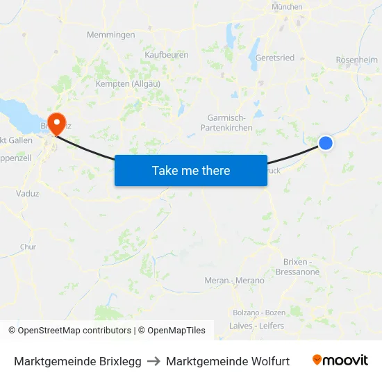 Marktgemeinde Brixlegg to Marktgemeinde Wolfurt map