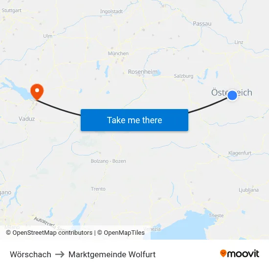 Wörschach to Marktgemeinde Wolfurt map