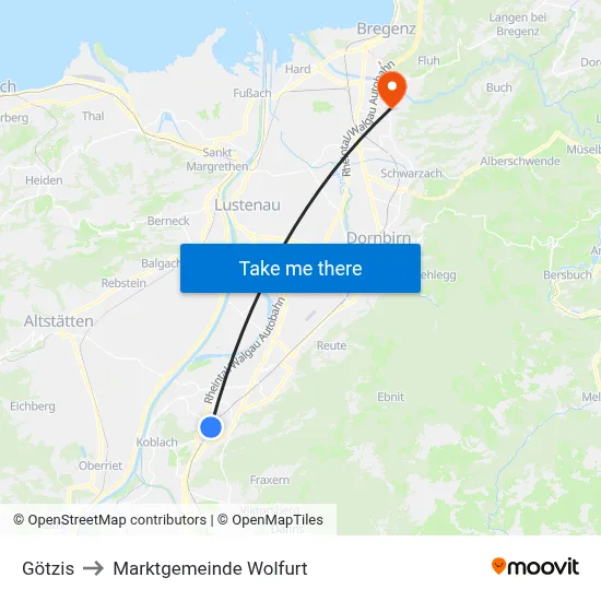 Götzis to Marktgemeinde Wolfurt map
