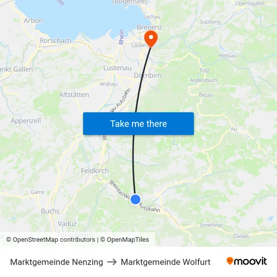 Marktgemeinde Nenzing to Marktgemeinde Wolfurt map