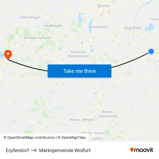 Erpfendorf to Marktgemeinde Wolfurt map