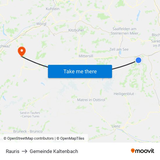 Rauris to Gemeinde Kaltenbach map