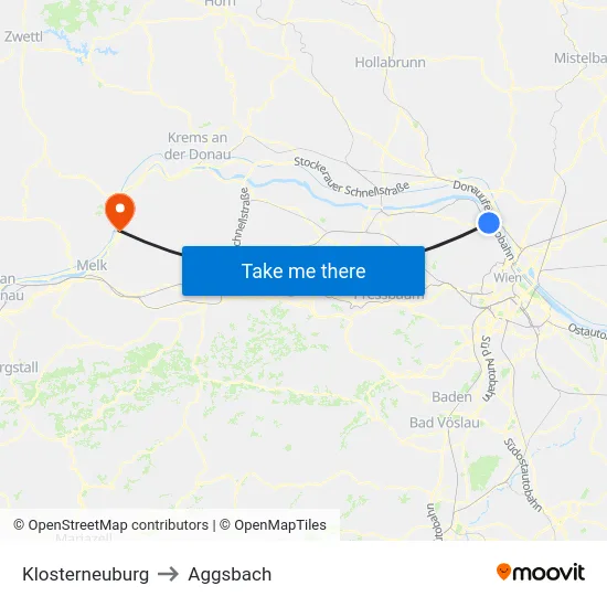 Klosterneuburg to Aggsbach map