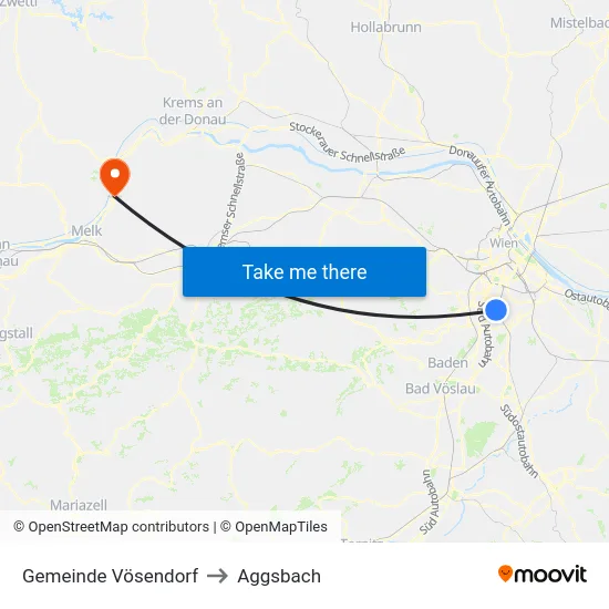 Gemeinde Vösendorf to Aggsbach map