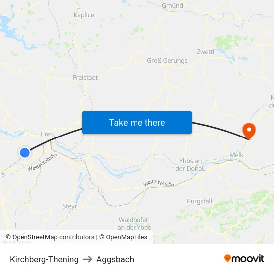 Kirchberg-Thening to Aggsbach map