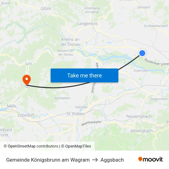 Gemeinde Königsbrunn am Wagram to Aggsbach map