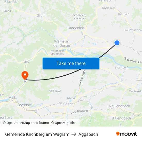 Gemeinde Kirchberg am Wagram to Aggsbach map