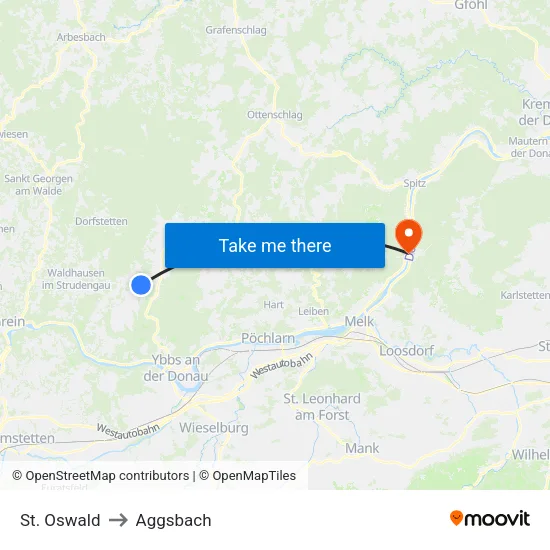 St. Oswald to Aggsbach map