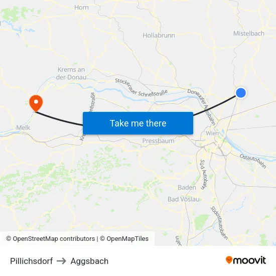 Pillichsdorf to Aggsbach map