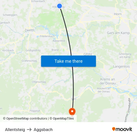 Allentsteig to Aggsbach map