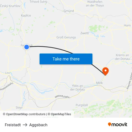 Freistadt to Aggsbach map