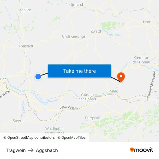 Tragwein to Aggsbach map