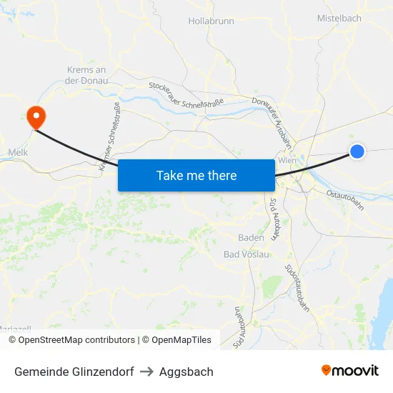 Gemeinde Glinzendorf to Aggsbach map