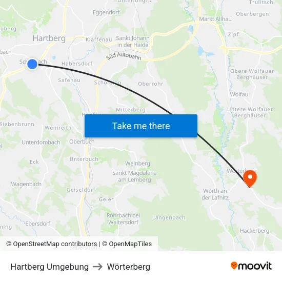 Hartberg Umgebung to Wörterberg map