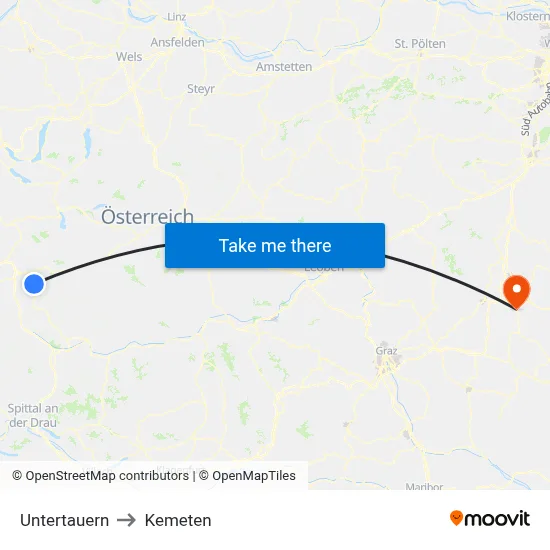 Untertauern to Kemeten map