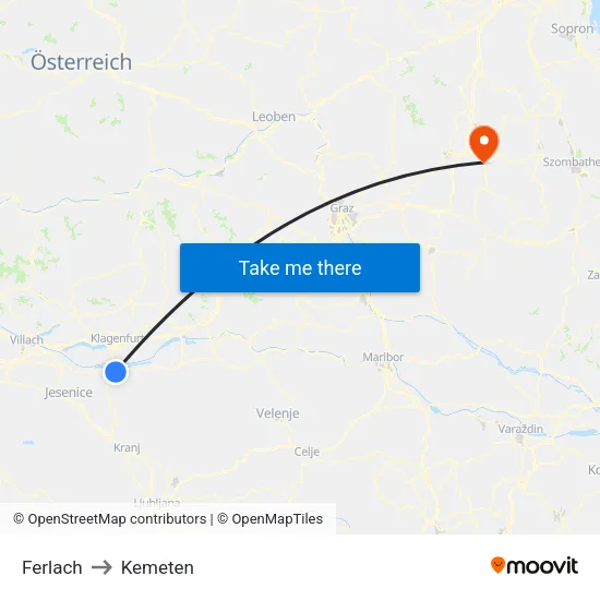 Ferlach to Kemeten map