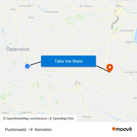 Pusterwald to Kemeten map