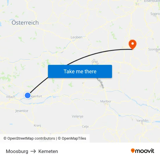 Moosburg to Kemeten map