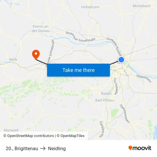 20., Brigittenau to Neidling map