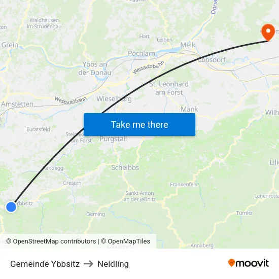 Gemeinde Ybbsitz to Neidling map