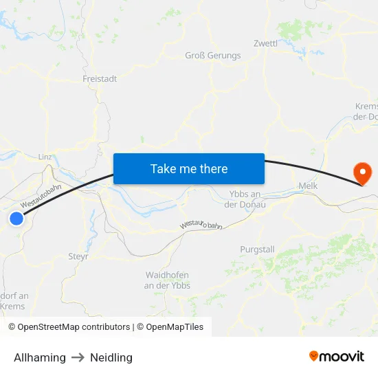 Allhaming to Neidling map
