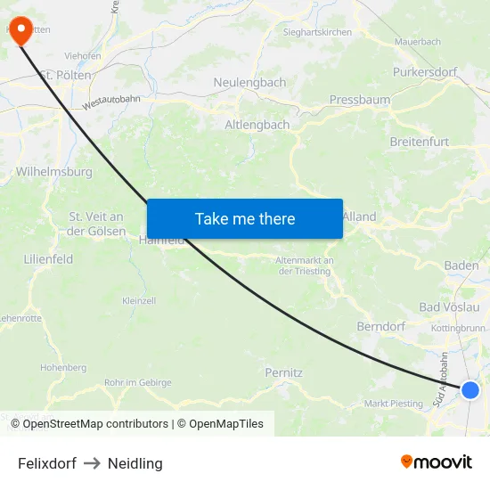 Felixdorf to Neidling map