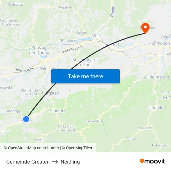 Gemeinde Gresten to Neidling map