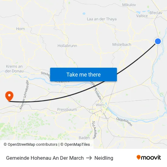 Gemeinde Hohenau An Der March to Neidling map