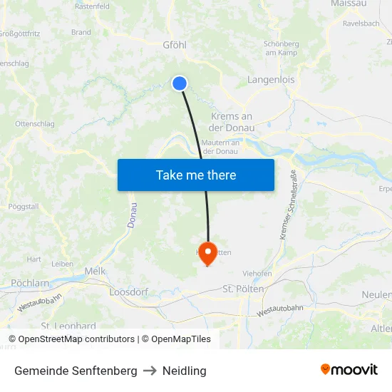 Gemeinde Senftenberg to Neidling map