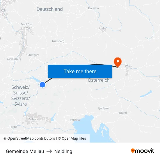 Gemeinde Mellau to Neidling map
