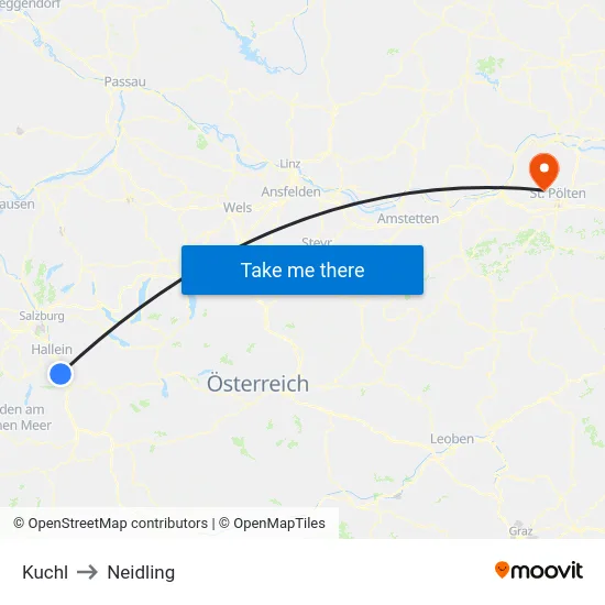 Kuchl to Neidling map