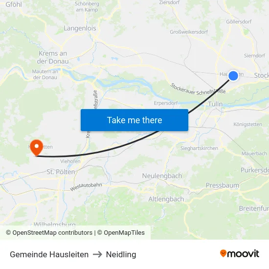 Gemeinde Hausleiten to Neidling map