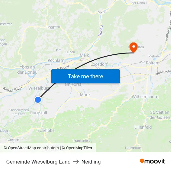 Gemeinde Wieselburg-Land to Neidling map