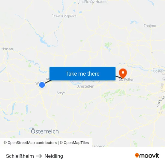 Schleißheim to Neidling map