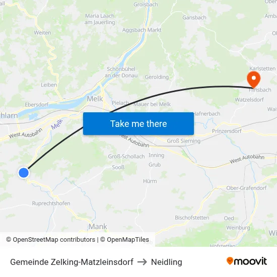 Gemeinde Zelking-Matzleinsdorf to Neidling map