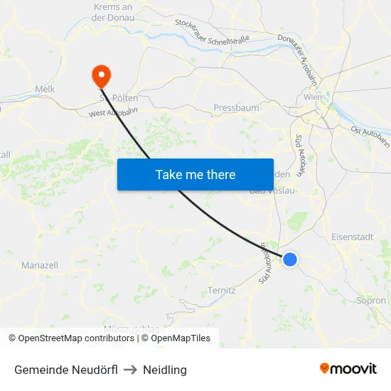 Gemeinde Neudörfl to Neidling map