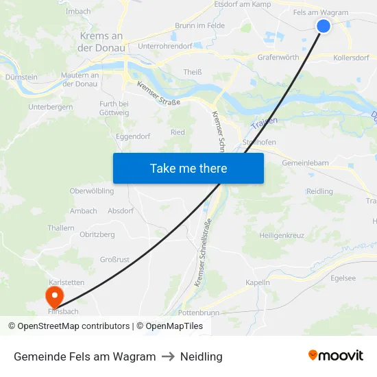 Gemeinde Fels am Wagram to Neidling map