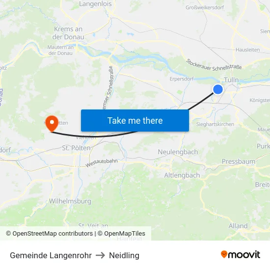 Gemeinde Langenrohr to Neidling map