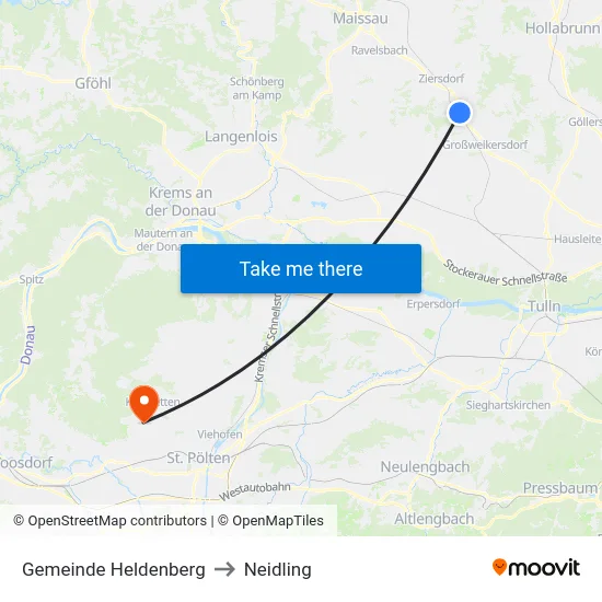 Gemeinde Heldenberg to Neidling map