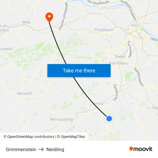 Grimmenstein to Neidling map