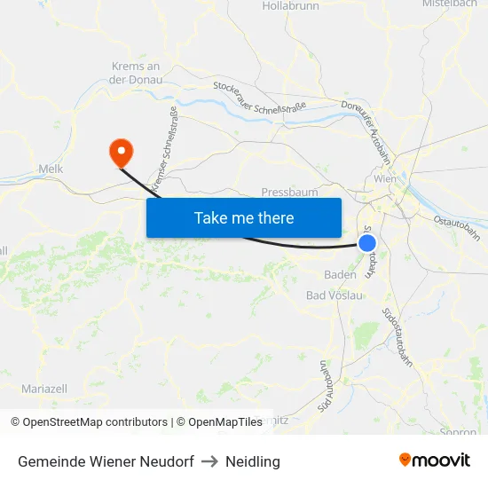 Gemeinde Wiener Neudorf to Neidling map