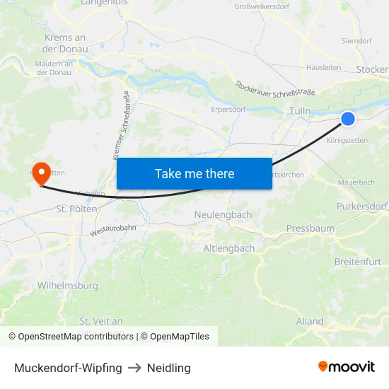 Muckendorf-Wipfing to Neidling map