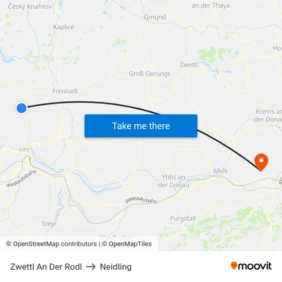 Zwettl An Der Rodl to Neidling map