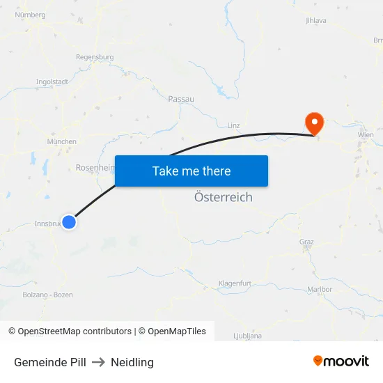 Gemeinde Pill to Neidling map