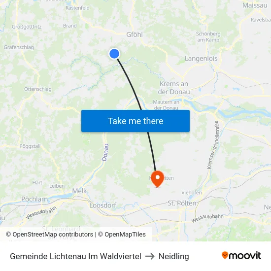 Gemeinde Lichtenau Im Waldviertel to Neidling map