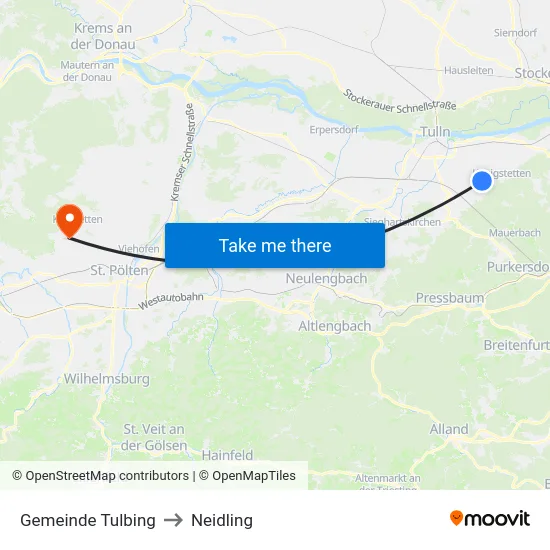 Gemeinde Tulbing to Neidling map
