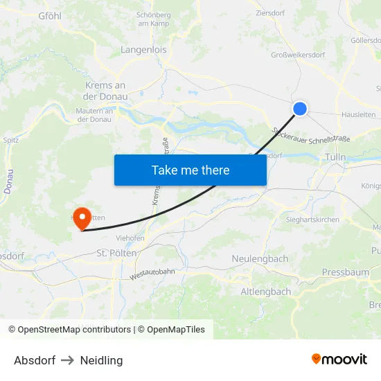 Absdorf to Neidling map