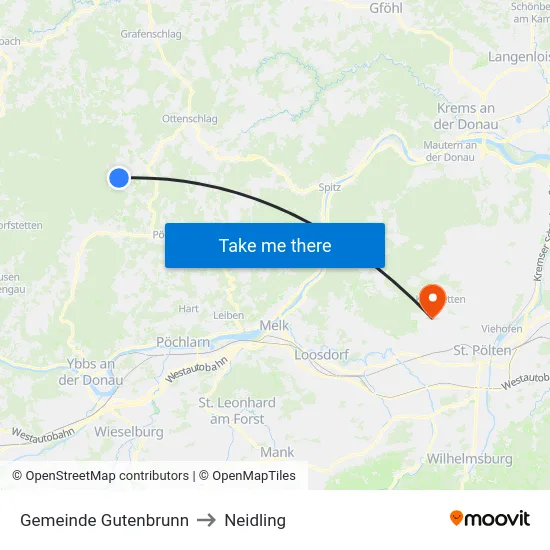 Gemeinde Gutenbrunn to Neidling map