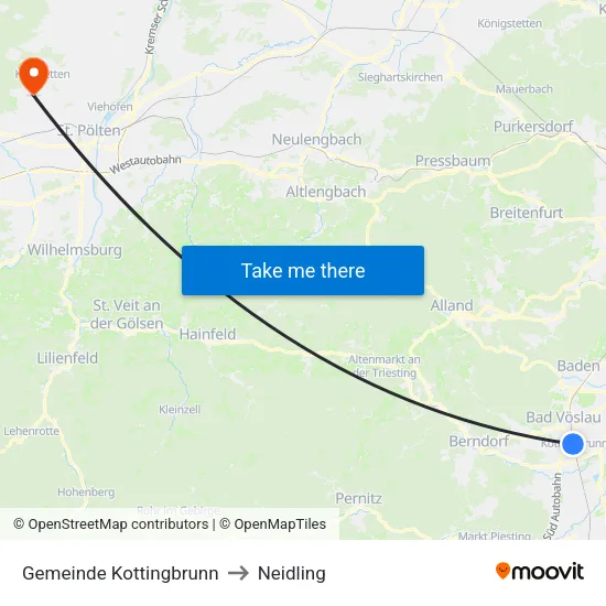 Gemeinde Kottingbrunn to Neidling map