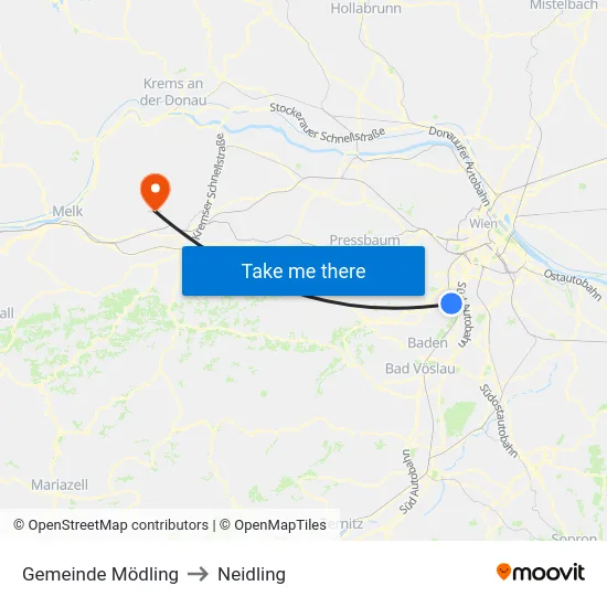 Gemeinde Mödling to Neidling map